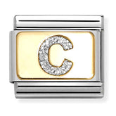 Nomination Composable Classic Link 030291/03 Silver Letter C in 18K Gold & Glitter Enamel